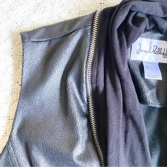 Joseph Ribkoff Faux Leather Vest with removable zippered scarf, black, 10 NEW - Picture 3 of 8